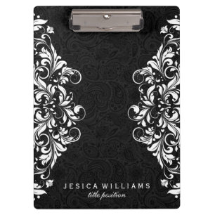 Black Paisley And White Floral Lace Clipboard