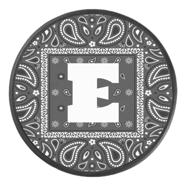 Black Paisley Bandanna Birthday Hip Hop Rap Scarf Hockey Puck (Front)