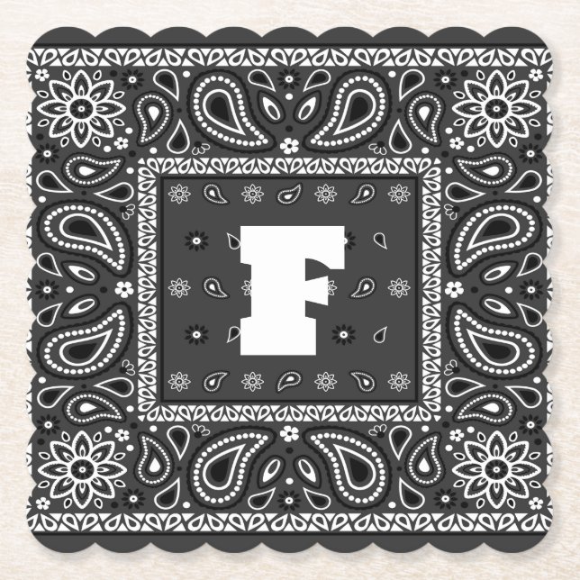 Black Paisley Bandanna Birthday Hip Hop Rap Scarf Paper Coaster (Front)