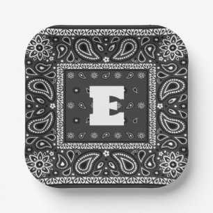Black Paisley Bandanna Birthday Hip Hop Rap Scarf Paper Plate
