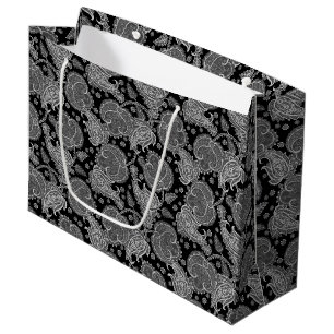 Black paisley damask floral orientated ethnic large gift bag
