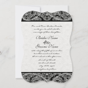 Black Paisley Damask Wedding Invitation