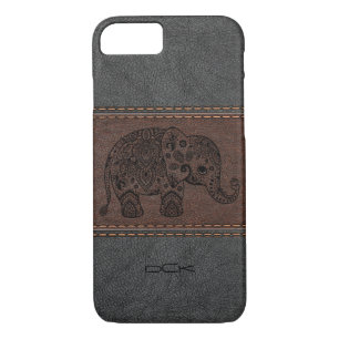 Black Paisley Elephant Over Vintage Leather iPhone 8/7 Case