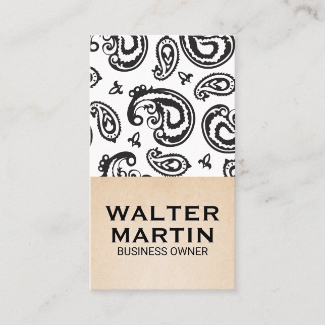Black Paisley Flower Pattern Business Card (Front)