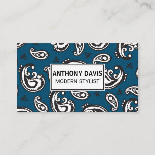 Black Paisley Flower Pattern Business Card