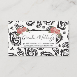 Black Paisley Flower Pattern   Roses Business Card