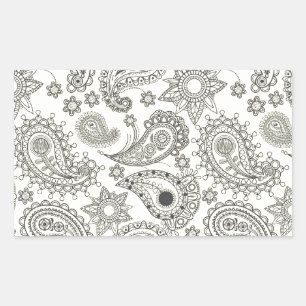 Black Paisley on White Rectangular Sticker