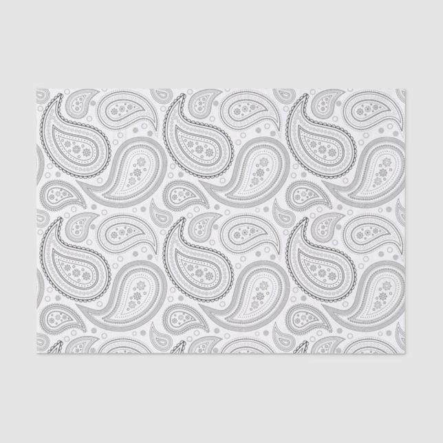 Black Paisley Pattern on White Tissue Paper (Front)