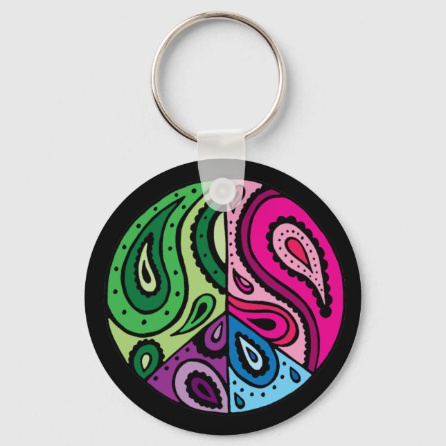 Black Paisley Peace Keychain (Front)