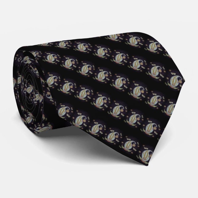 Black Paisley Striped Indian Pattern Tie (Rolled)