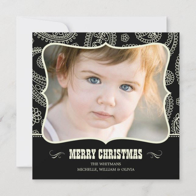 Black Paisley Western Christmas Cards (Front)