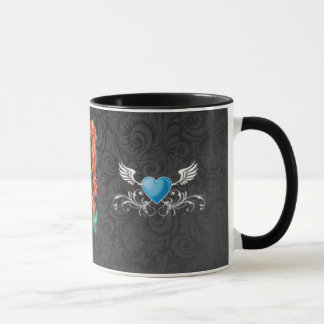 BLACK PAISLEY WOMAN HAIR BLUE HART MUG