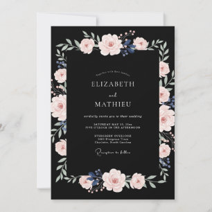 Black Pale Pink Foliage Eucalyptus Wedding Invitation