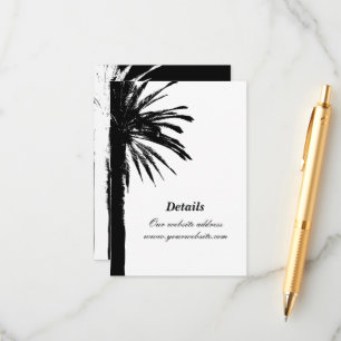 Black palm leafs vertical beach wedding  enclosure card