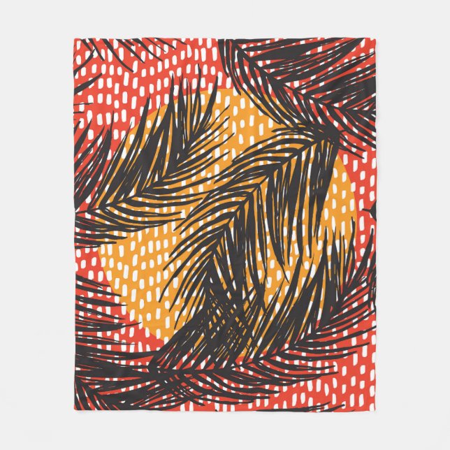 Black palm leaves, seamless strokes fleece blanket (Front)