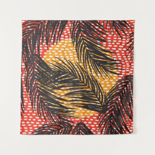 Black palm leaves, seamless strokes tapestry