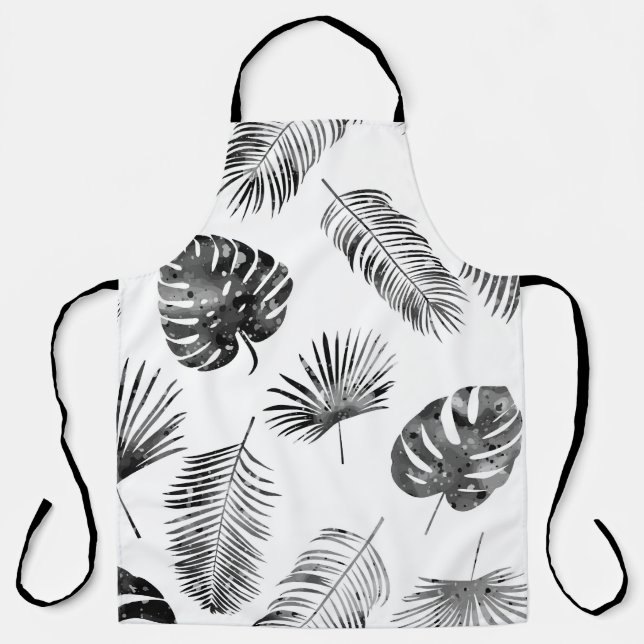 Black palm leaves: vintage seamless. apron (Front)