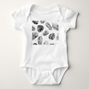 Black palm leaves: vintage seamless. baby bodysuit