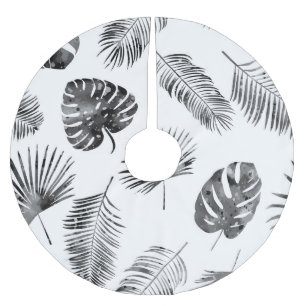 Black palm leaves: vintage seamless. brushed polyester tree skirt