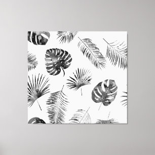 Black palm leaves: vintage seamless. canvas print