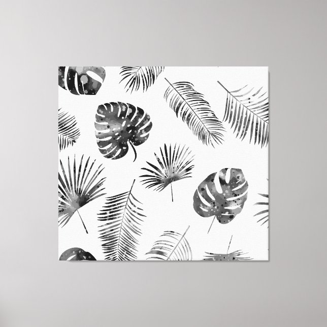 Black palm leaves: vintage seamless. canvas print (Front)