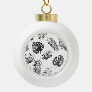 Black palm leaves: vintage seamless. ceramic ball christmas ornament