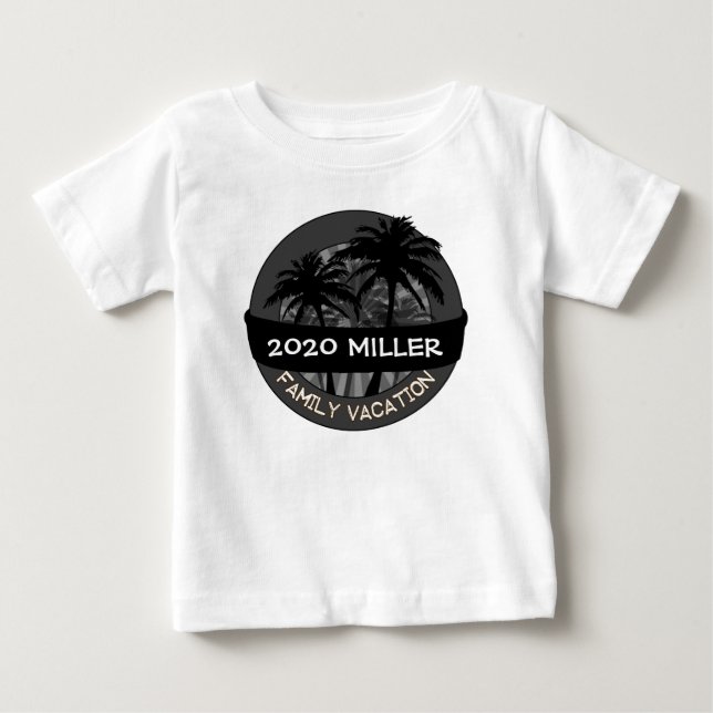 Black palm tree custom year name vacation tshirt (Front)