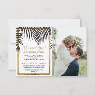 Black Palm Tree Fronds Gold Border Engagement Announcement