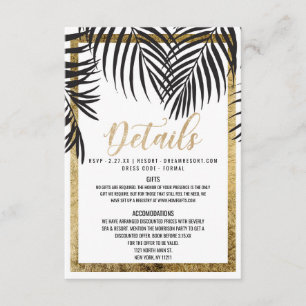 Black Palm Tree Fronds Gold Border Modern Details Enclosure Card