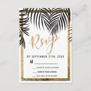 Black Palm Tree Fronds Gold Border Modern RSVP Enclosure Card