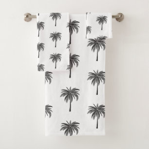 Black Palm Tree Pattern Bath Towel Set