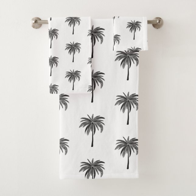 Black Palm Tree Pattern Bath Towel Set (Insitu)