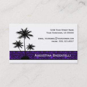 Black Palm Trees Silhouette With Purple Business Card
