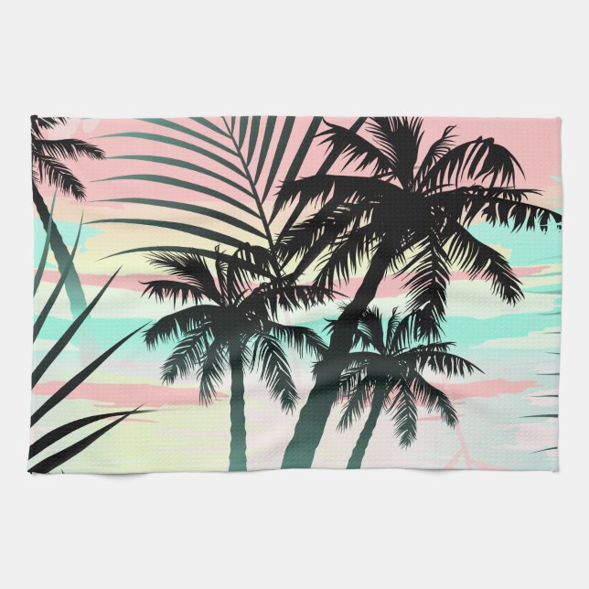 Black palms at sunset tea towel (Horizontal)