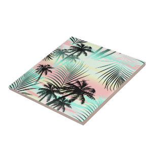 Black palms at sunset tile