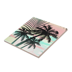 Black palms at sunset tile