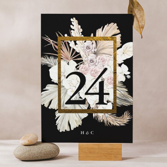 Black Pampas Dried Grass Tropical Jungle Floral Table Number (Creator Uploaded)