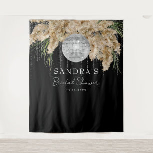 Black Pampas Grass Disco Bridal Shower Backdrop Tapestry
