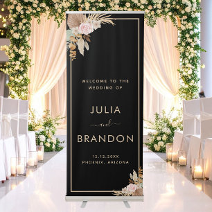 Black Pampas Grass Dried Palm Leaf Floral Wedding Retractable Banner