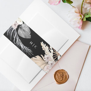 Black Pampas Grass Tropical Jungle Floral Wedding Invitation Belly Band
