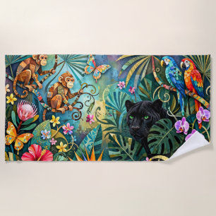 Black Panther Africa Cheerful Collage Style Jungle Beach Towel