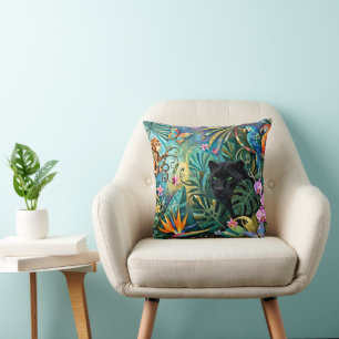 Black Panther Africa Cheerful Collage Style Jungle Cushion