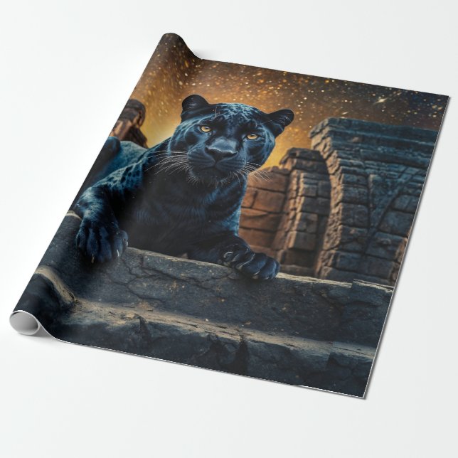 Black Panther and Thai Temple Wrapping Paper (Unrolled)
