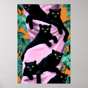 Black Panther Art Print, Maximalist Tropical Poster