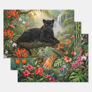 Black Panther Bengal Tiger Jaguar Big Cats Wrapping Paper Sheet