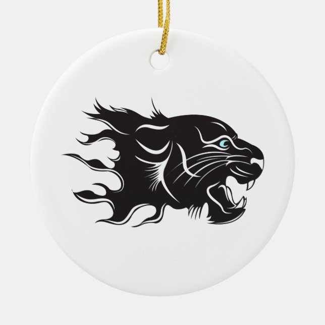 Black Panther Blue Eyes Ceramic Tree Decoration (Front)