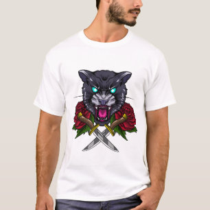Black Panther Dagger Rose Tattoo Retro T-Shirt