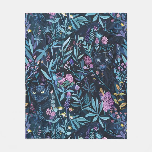 Black panther foliage fleece blanket (Front)