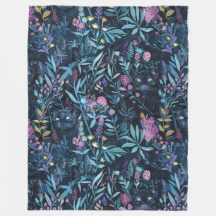 Black panther foliage fleece blanket
