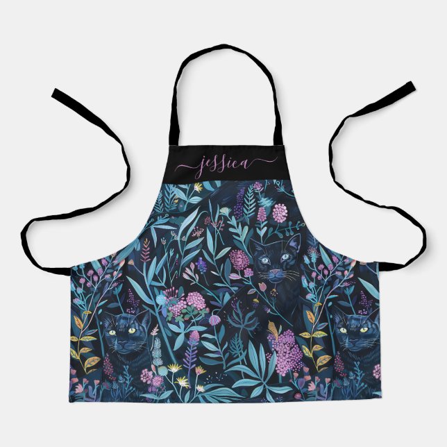 Black panther foliage script girl's name apron (Front)